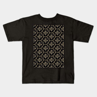 Golden flowers on a black background Kids T-Shirt